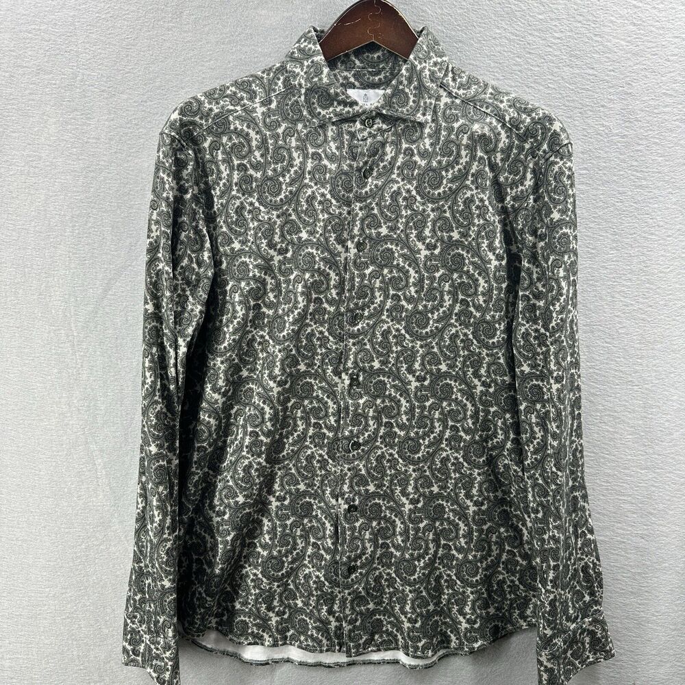 Emanuel Berg Shirt Mens Large Jersey Knit Stretch Green Paisley Rosrath Preppy